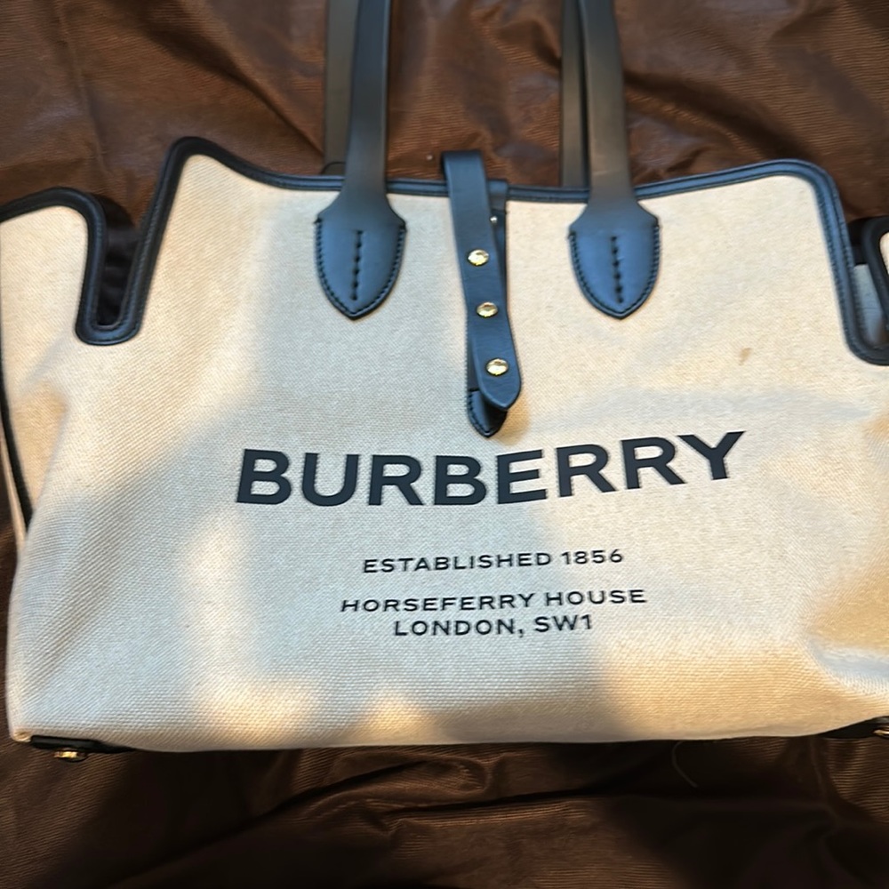 Burberry Neutral Logo Canvas Tote Bag